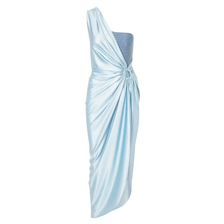 shimmer bandeau one-piece with ruched wrap skirt – LAVENDER