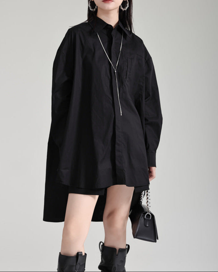 oversized high-low shirt dress with pointed collar – Rutra