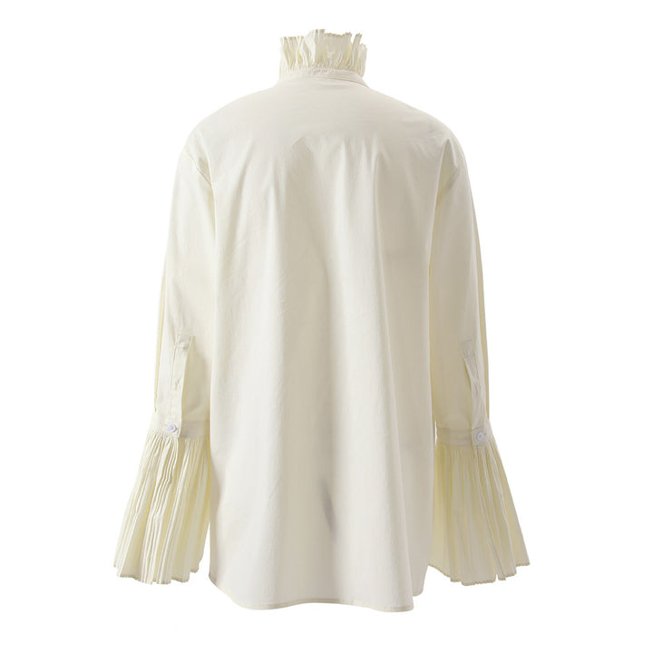 long sleeve ruffled high-neck blouse with pleated cuffs – ALINA