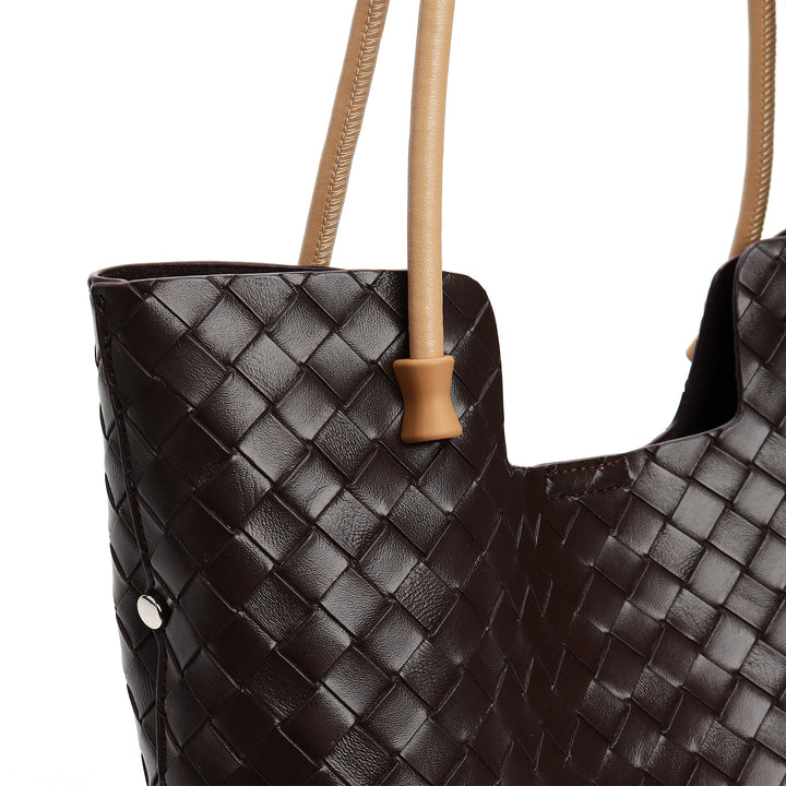 woven leather tote bag with contrast shoulder straps - RIWA