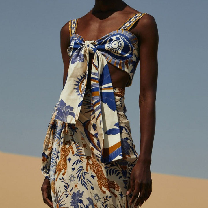 printed tie-front crop top with wrap midi skirt set – SAVANNAH