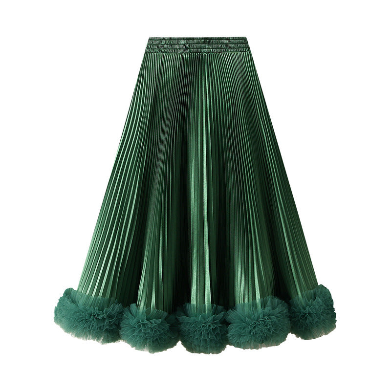 Pleated satin skirt with ruffled hem – VELORA