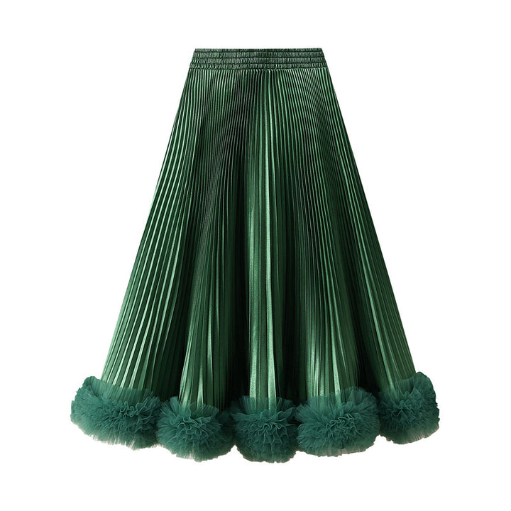 Pleated satin skirt with ruffled hem – VELORA