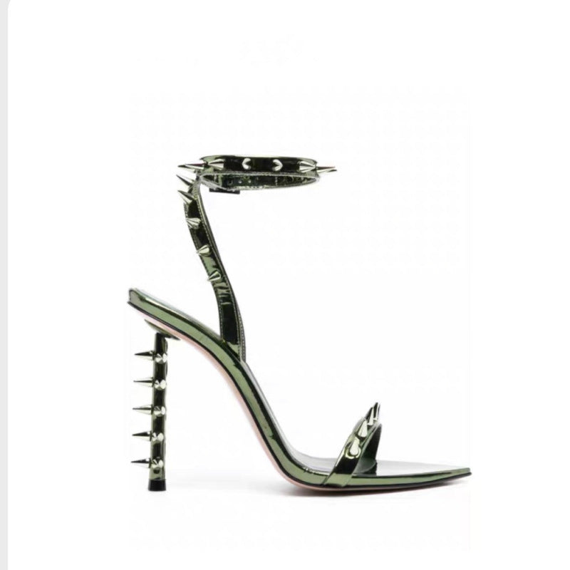 metallic stiletto sandals with spike embellishments – REINA