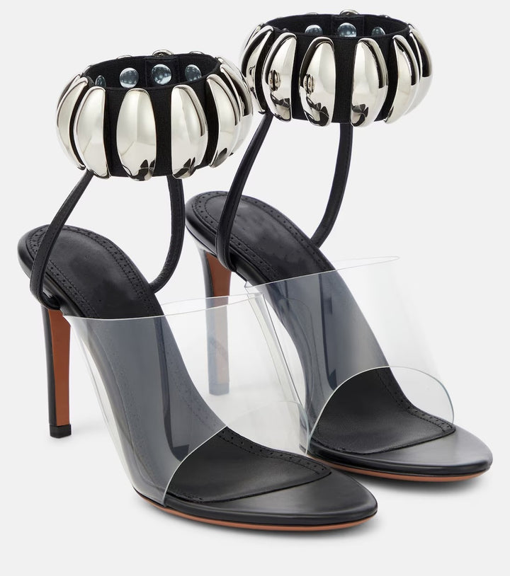 plexi-strap heels with metallic cuff – NOIR