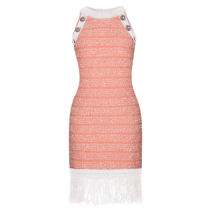 sleeveless tweed mini dress with fringe hem - VERACT