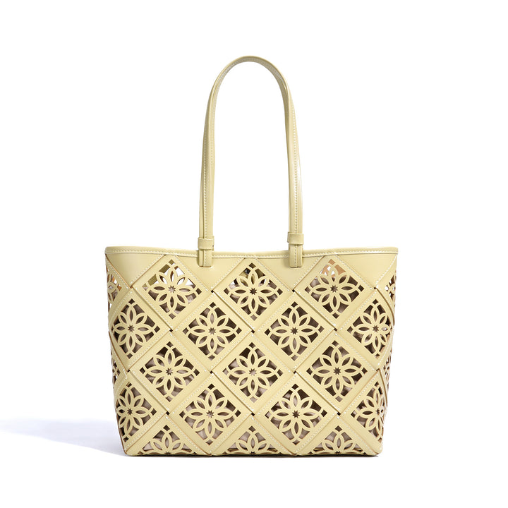 cutout leather tote bag with floral lattice – ORLY