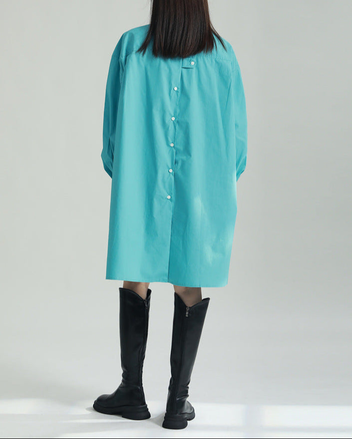 oversized high-low shirt dress with pointed collar – Rutra