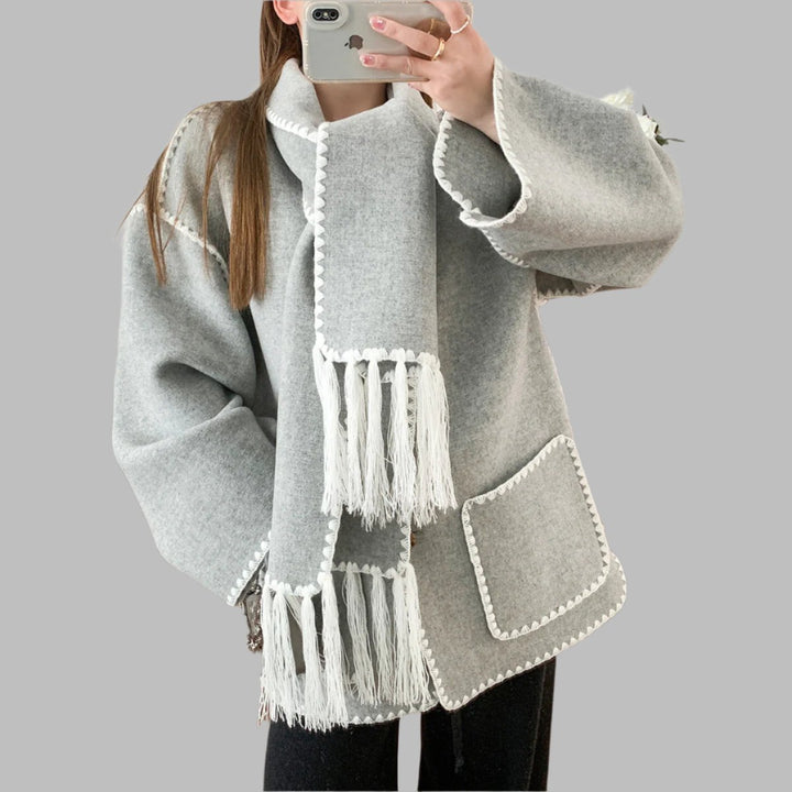 fringed cape jacket with contrast trim – Teghan