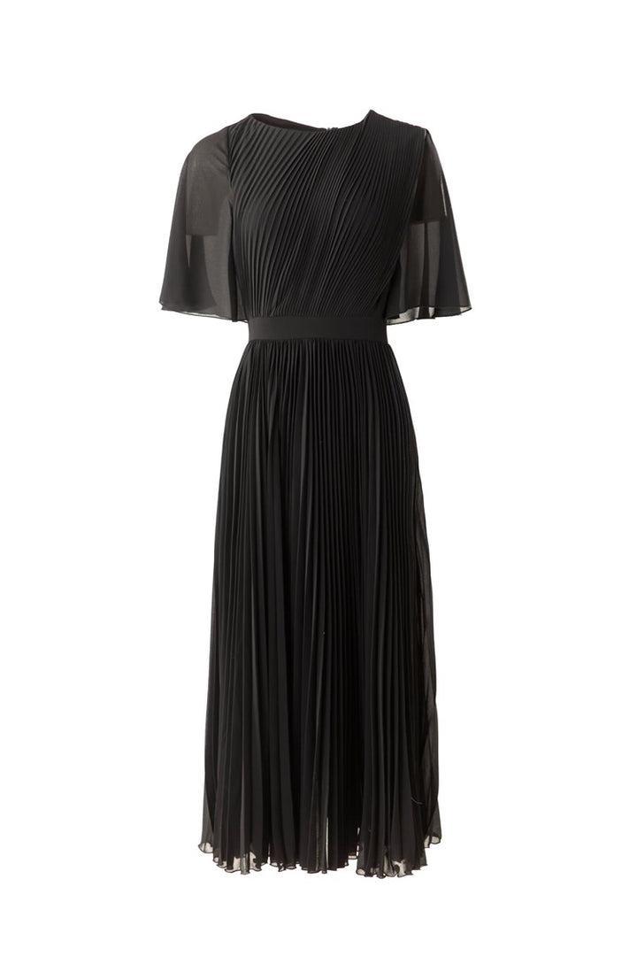 Pleated chiffon maxi dress with flutter sleeves – LILAC