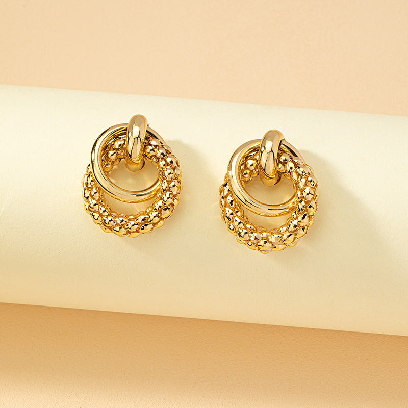 Triple hoop textured drop earring with polished finish - Ningu