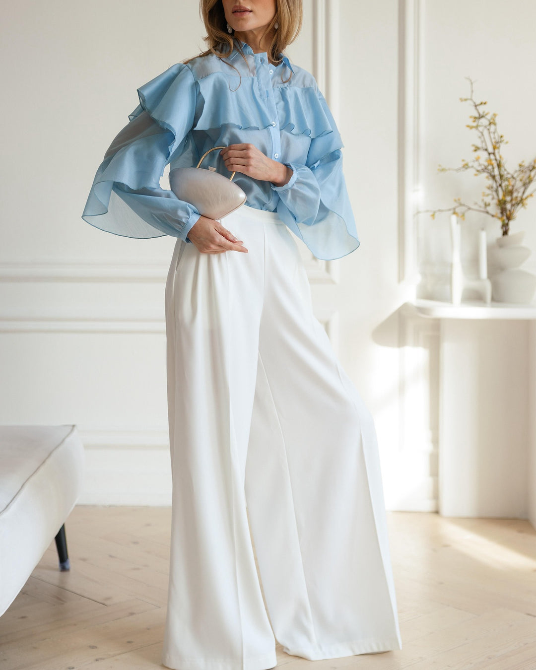 ruffled button-up shirt with voluminous sleeves – ELARIAZ