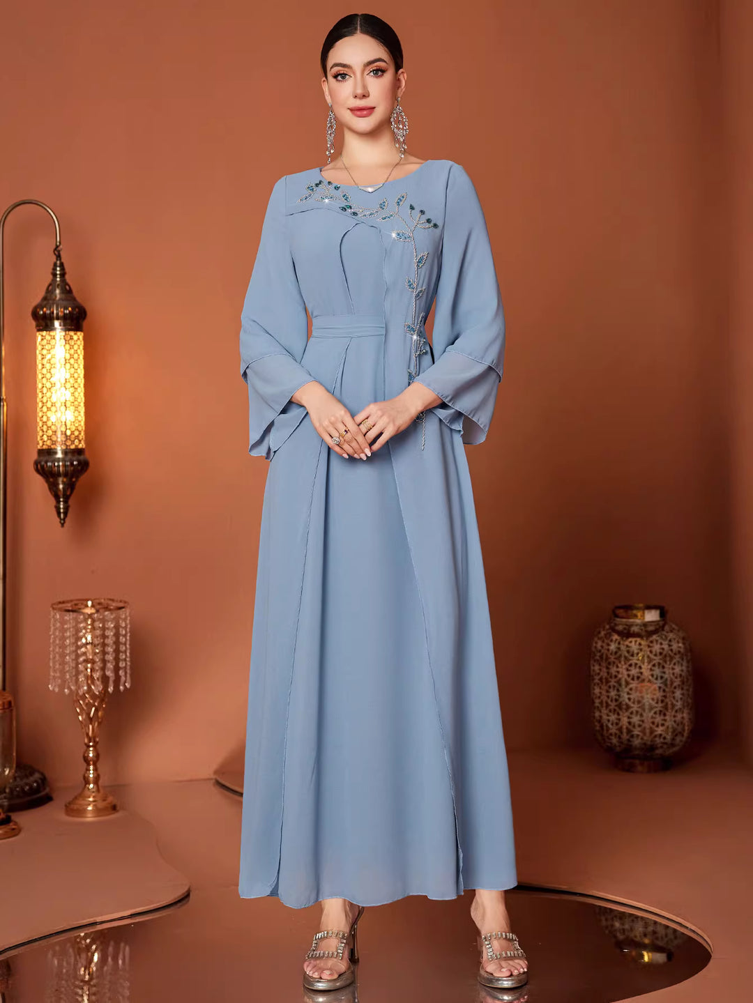 Elegant One-Size Long Sleeve Maxi Dress – LUNEA