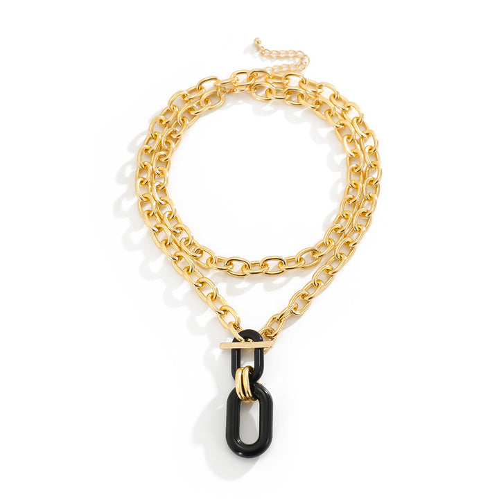 Chunky layered chain necklace with oversized pendant link - Netra