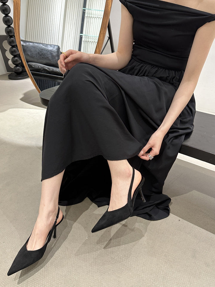 Geplooide top met uitlopende mouwen en maxi-rok set met tailleband – Rosiny 