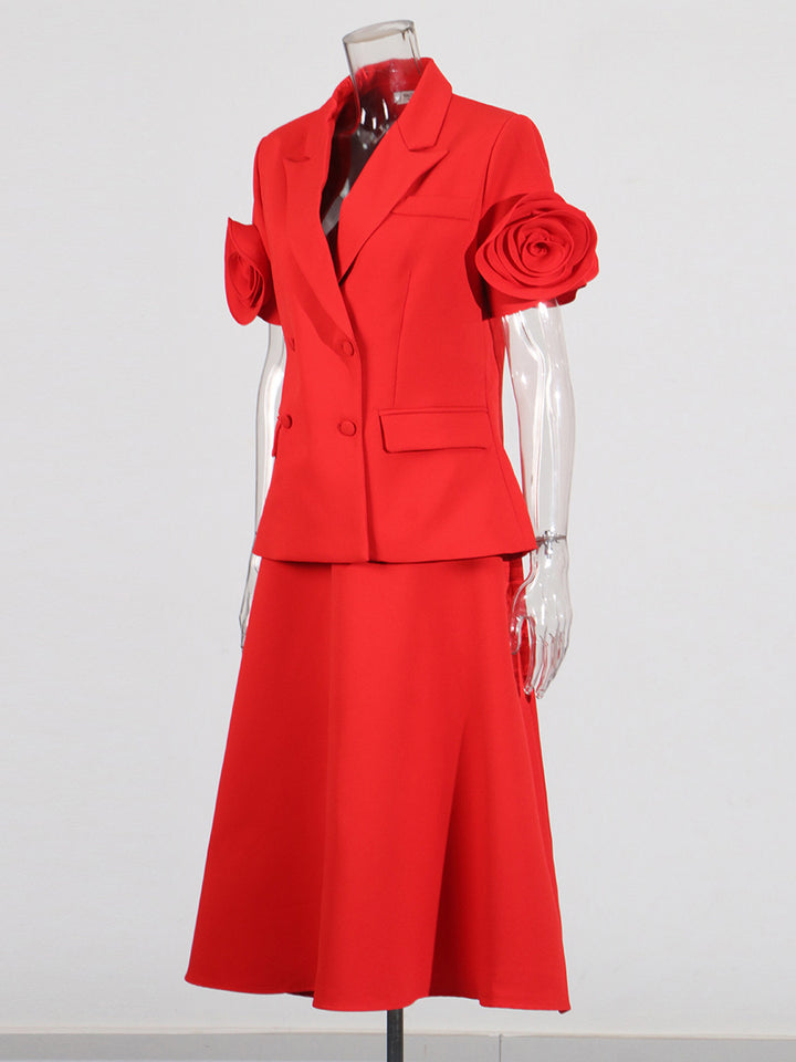 Ensemble jupe blazer à manches courtes avec manches florales 3D – Senfera 