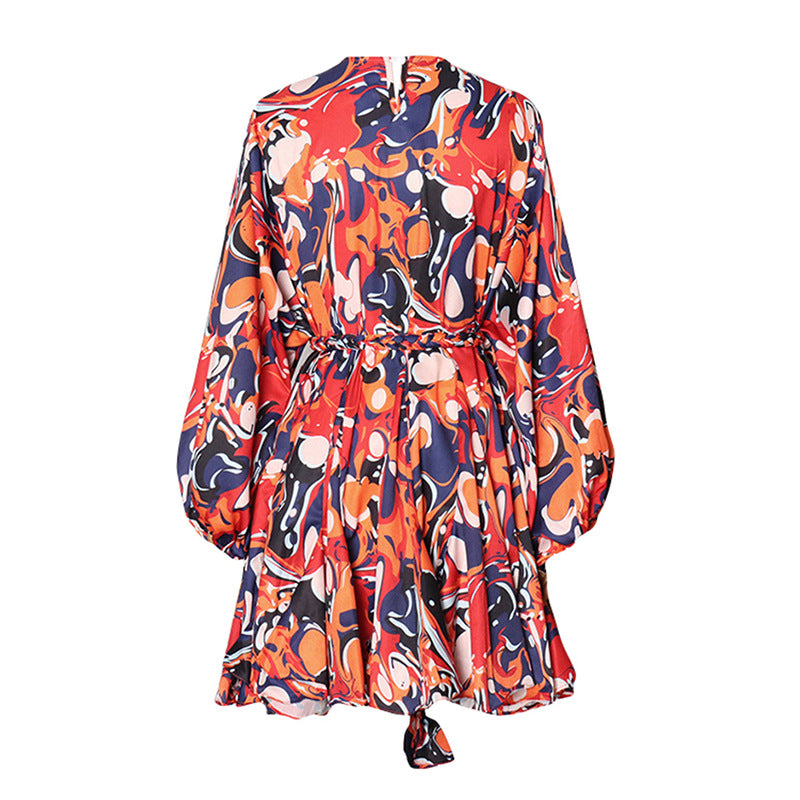 long-sleeve mini dress with belted waist - AURELIAXIN