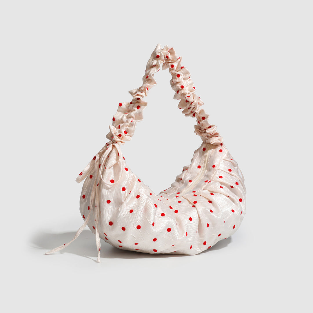 Ruched Polka Dot Crescent Bag - Cute