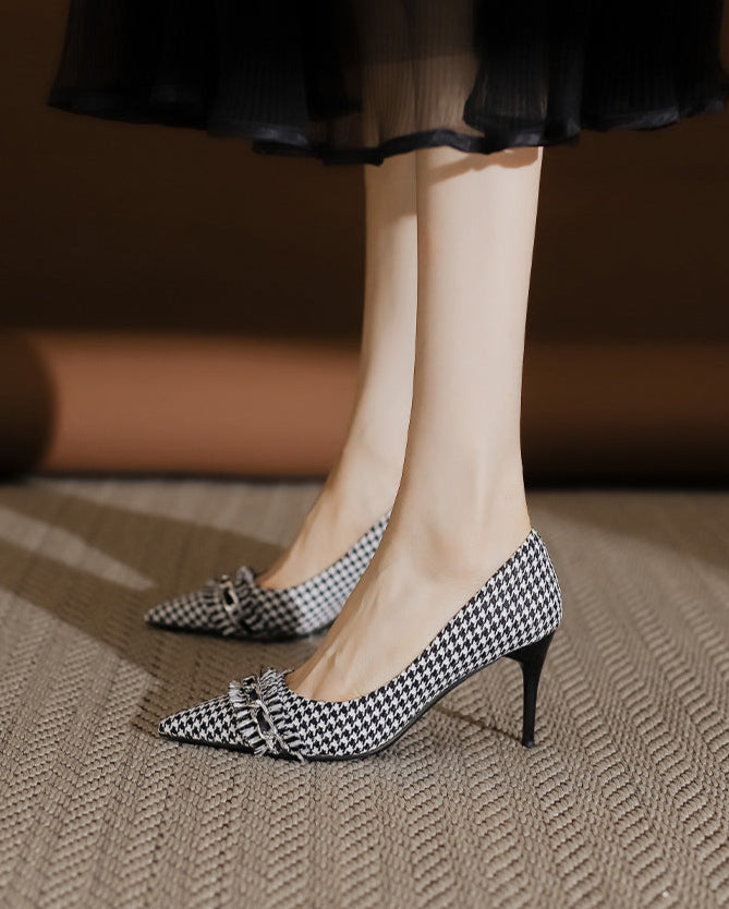 houndstooth pointed-toe pumps with chain detail – VERAQPI