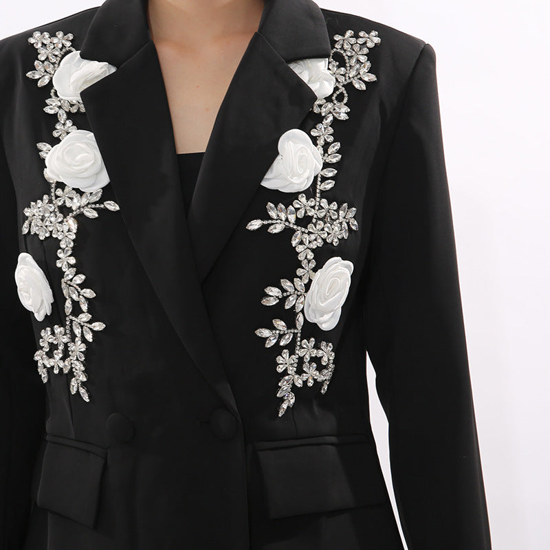 double-breasted blazer with white floral embroidery – ROSELYN