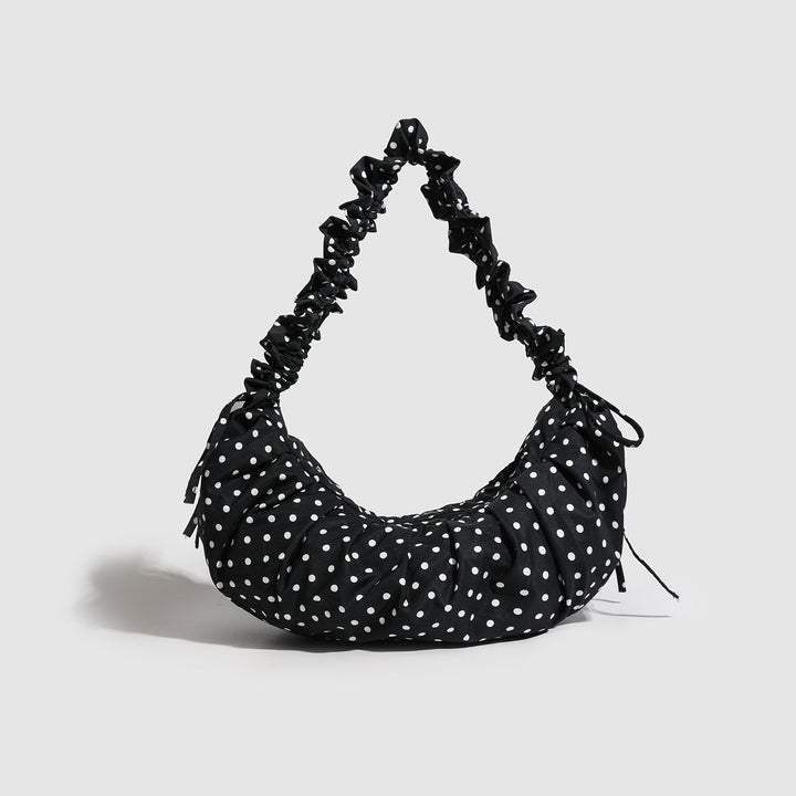 Ruched Polka Dot Crescent Bag - Cute