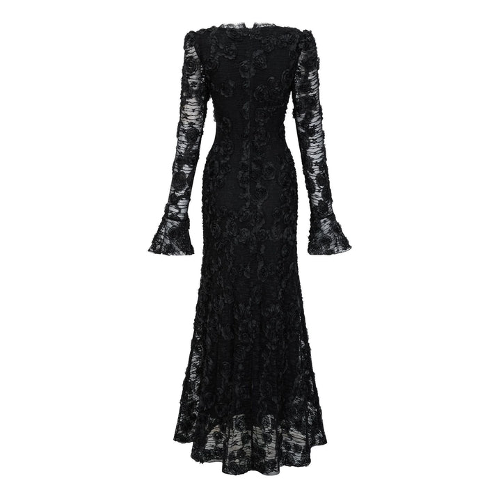 Floral Lace Mermaid Maxi Dress - Noir