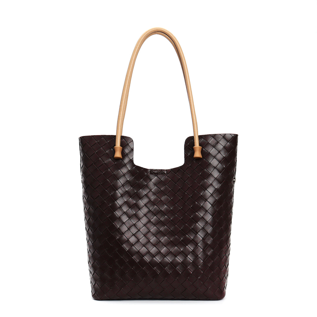 woven leather tote bag with contrast shoulder straps - RIWA