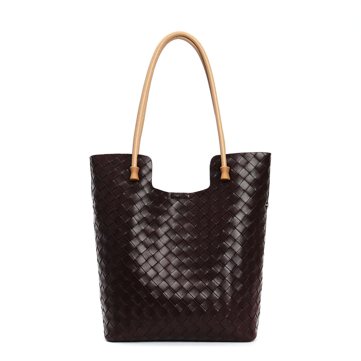 woven leather tote bag with contrast shoulder straps - RIWA