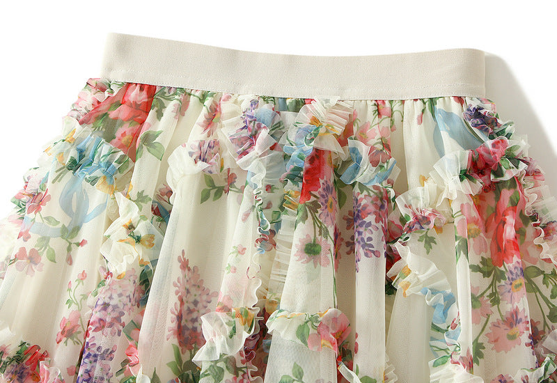 asymmetric floral tulle midi skirt with layered hem – FLORETTE