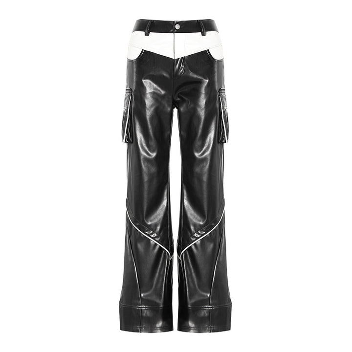two-tone faux leather cargo pants with contrast yoke - RAVENU
