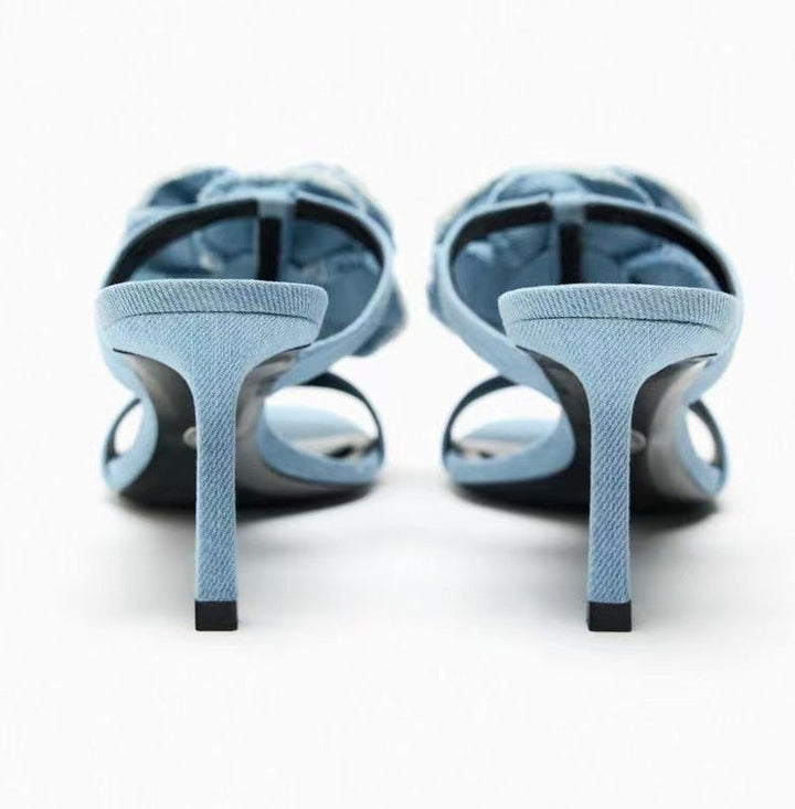 strappy heeled sandals with oversized floral appliqué - Elfiejk