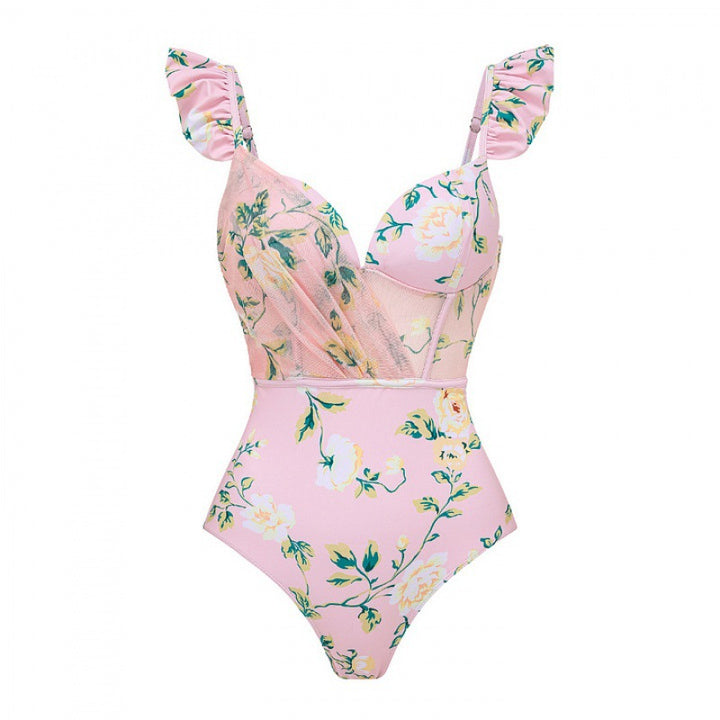 ruffle strap floral swimsuit with sheer maxi skirt – WHISPER
