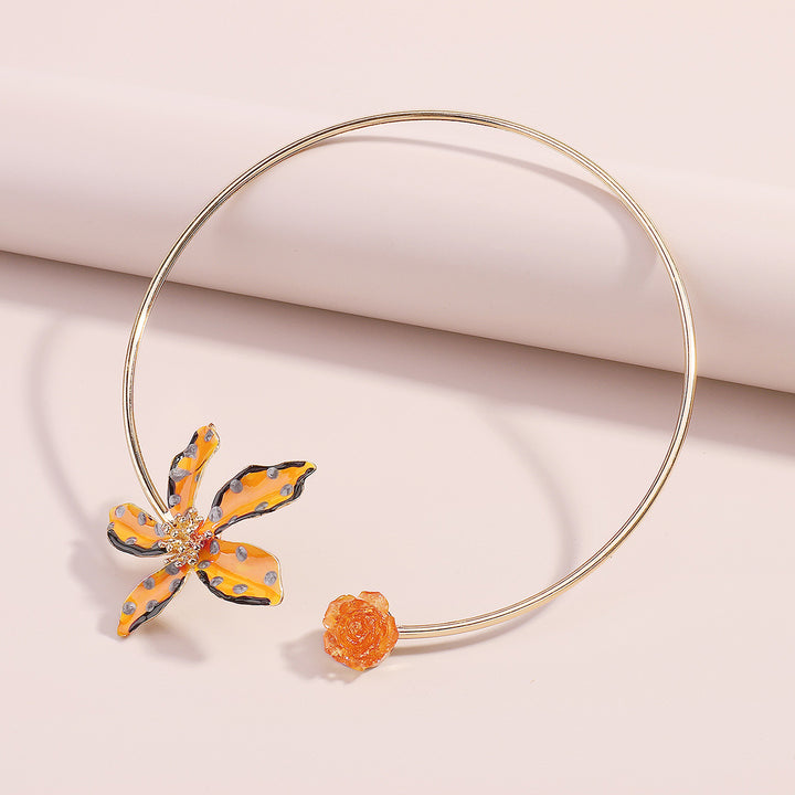 floral enamel choker necklace with polka dot accents - FLORIEZU