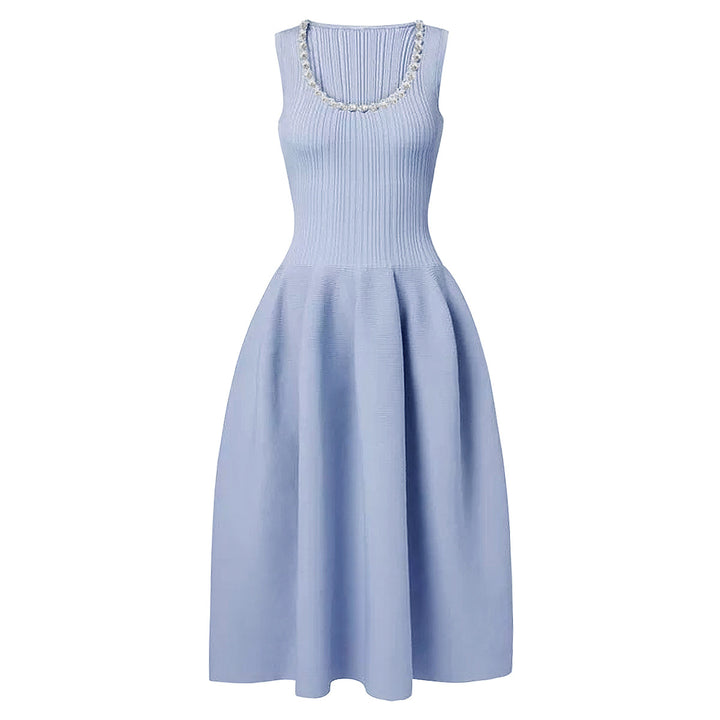 sleeveless midi dress with pearl-trim neckline – AURORAQL