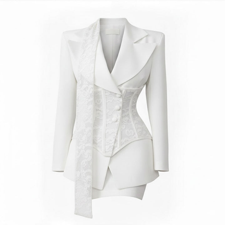 Chocolate Brown Lace Corset Blazer-ELAMO