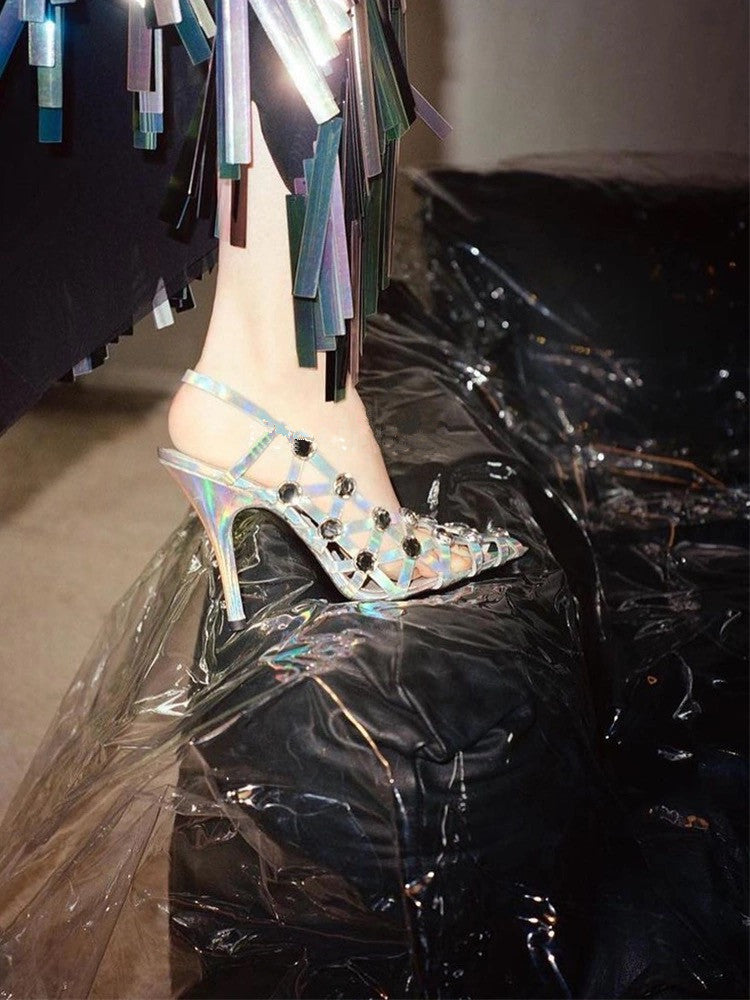 lattice slingback heels with emerald studs – SERENA