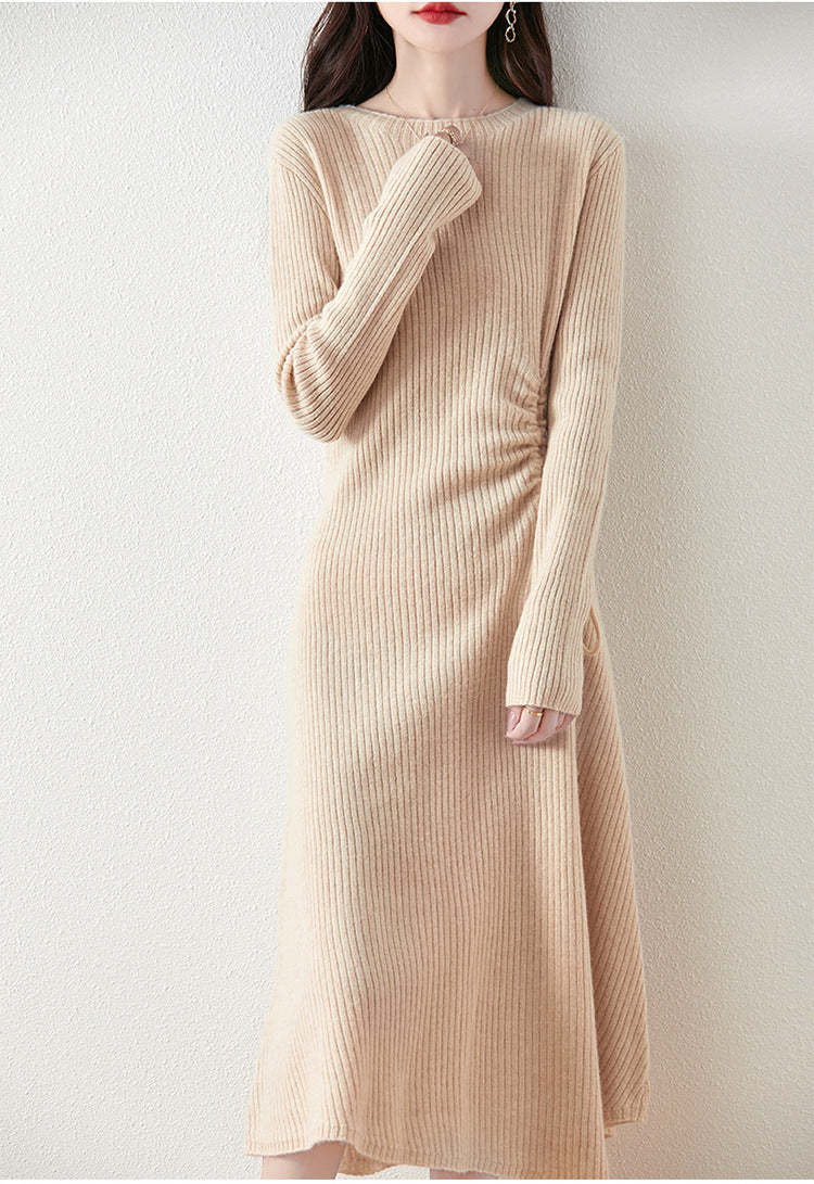 ribbed knit midi dress with adjustable side tie – CHARCOA