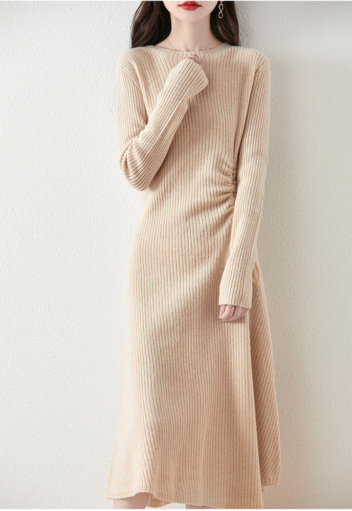 ribbed knit midi dress with adjustable side tie – CHARCOA
