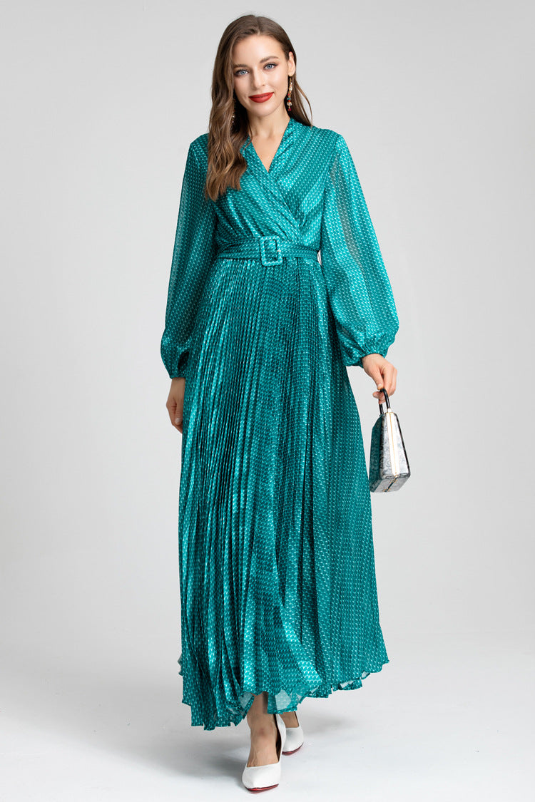Red Metallic Pleated Wrap Dress – Ruby