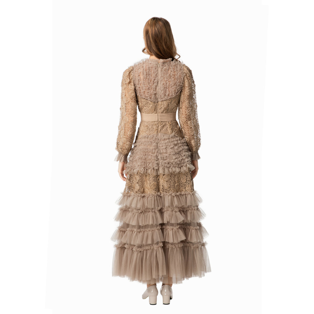 layered lace and tulle gown with fitted waist – NERINA