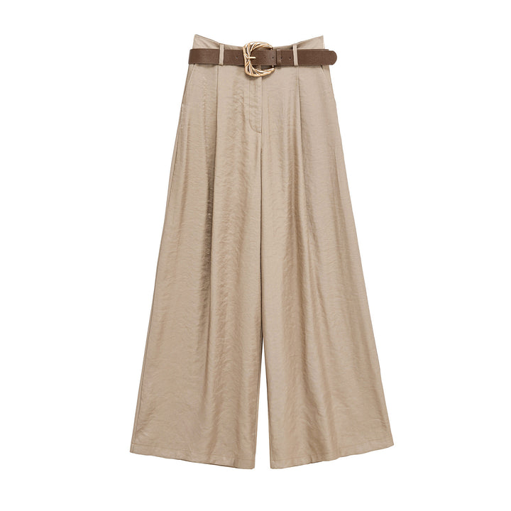 high-waist wide-leg trousers with statement belt – CALISTA