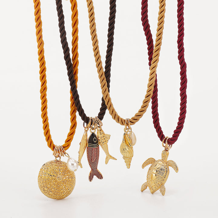 beaded lobster pendant necklace with pearl charm - CORAV