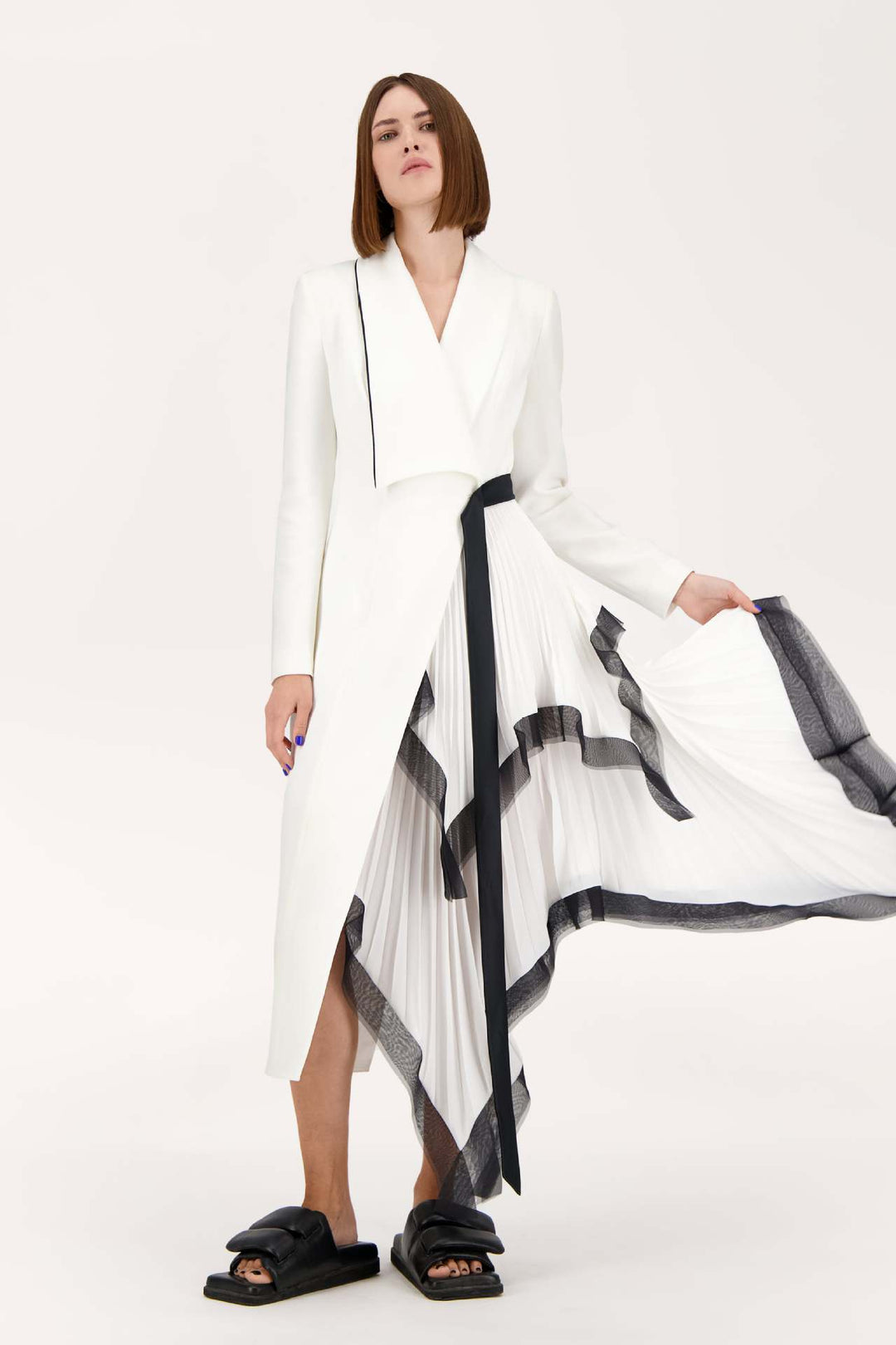 asymmetric wrap dress with pleated ruffle panel - ASTRID