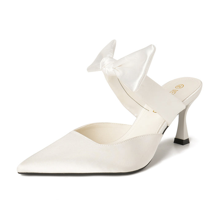 satin pointed-toe mules with bow strap - SOFIA