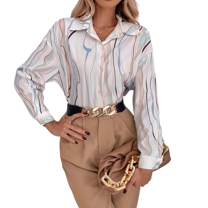 Printed longline blouse with abstract flow lines – NONA