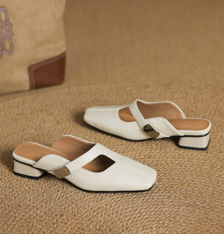 square-toe leather mules with strap detail - NORAMU