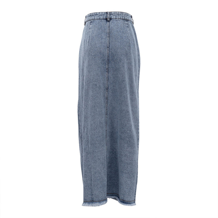 Blue Denim Front-Slit Maxi Skirt – ELVIRA