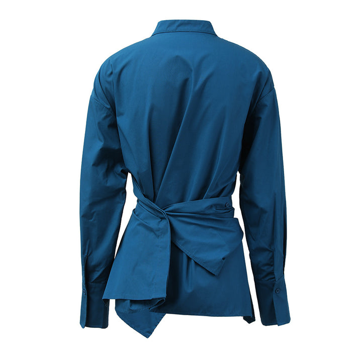 long sleeve wrap blouse with asymmetrical hem – AZURA
