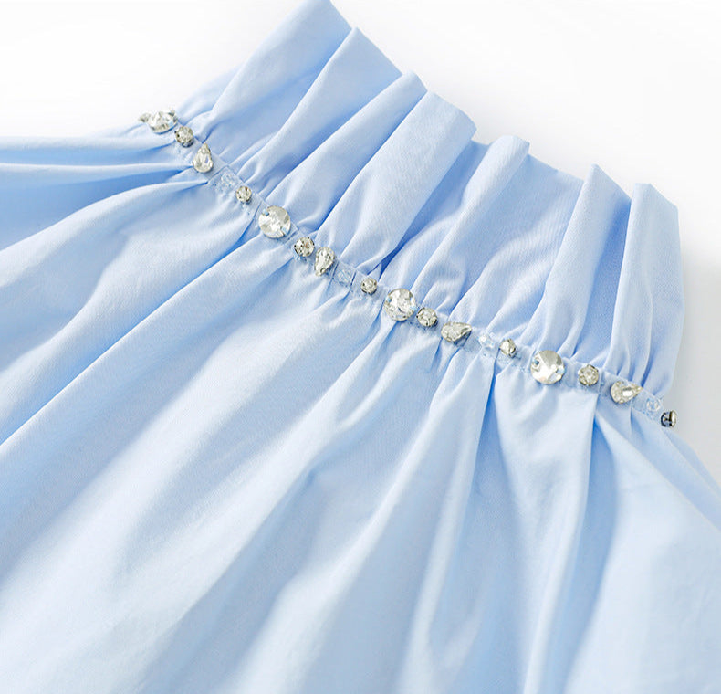 long-sleeve blouse with ruffled tie neckline – ESMÉZA