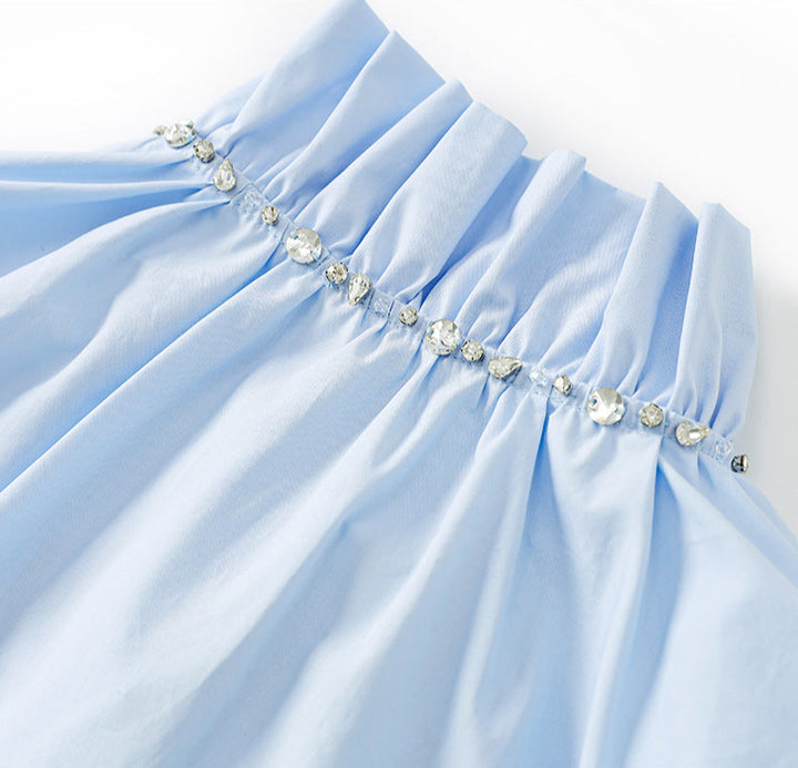 long-sleeve blouse with ruffled tie neckline – ESMÉZA